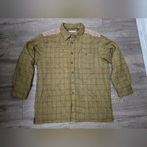 Firethorn Silver Wool Blend Leather Trim Button Down Shacket Cabincore Plaid